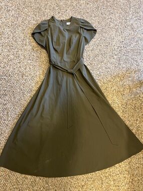 Calvin Klein Olive Green Midi Dress with Waist Tie